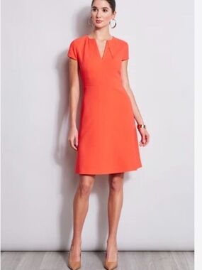 Brand new Elie Tahari Short Sleeve Dart Fit & Flare Dress, Tomato, 14